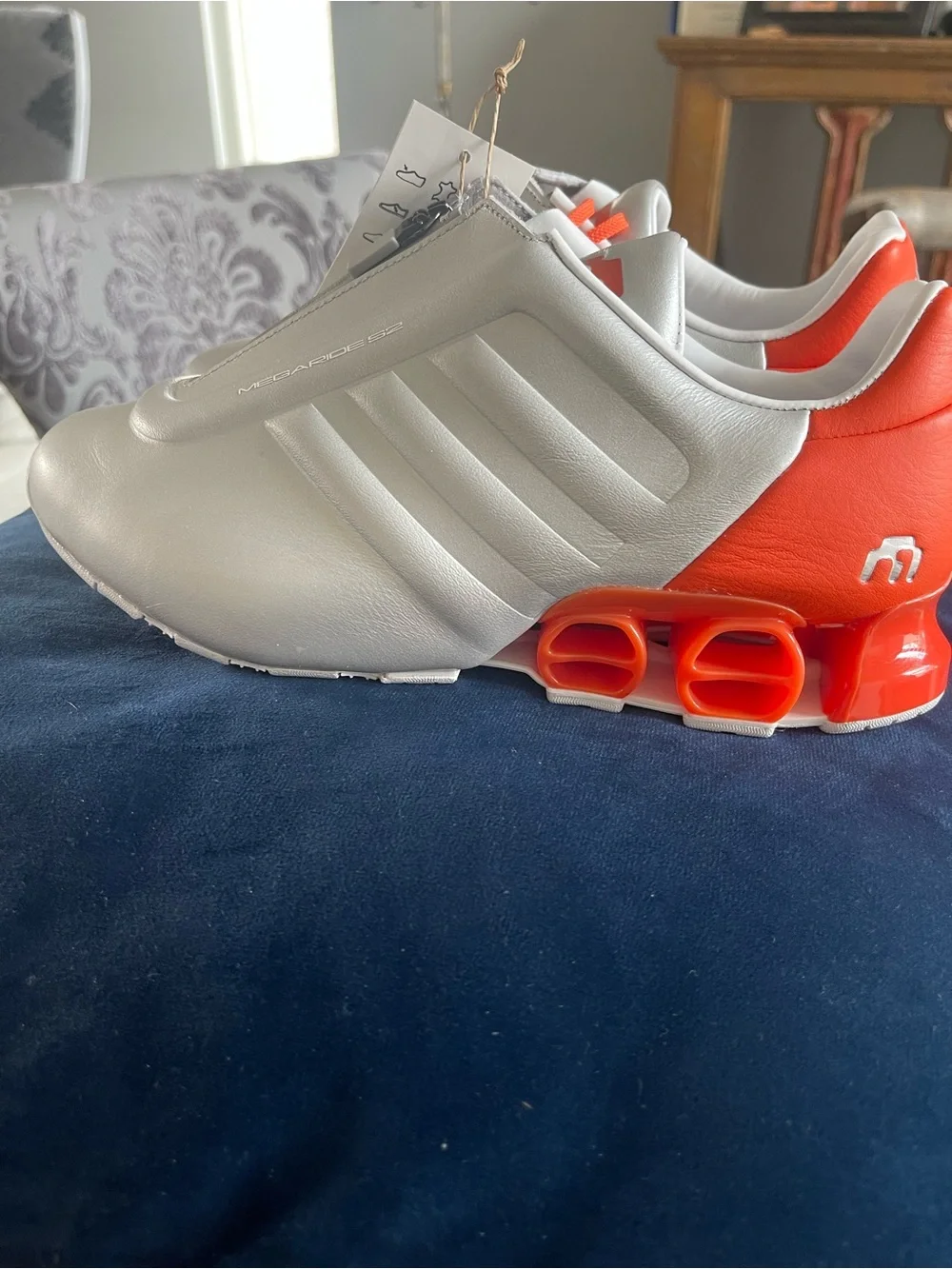 Men's Silver Athletic Sneakers with Orange Accent
